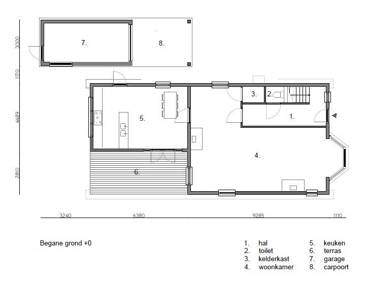 bouwtekening van nieuw ontwerp begane grond