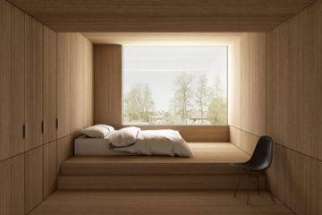 3D visualisatie van een minimalistisch interieur ontwerp voor een slaapkamer